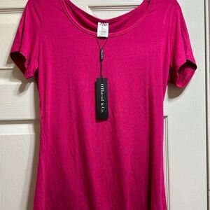 Women's OThread & Co. T Shirt Basic Top Scoop Neck Hot Pink Large Stretch